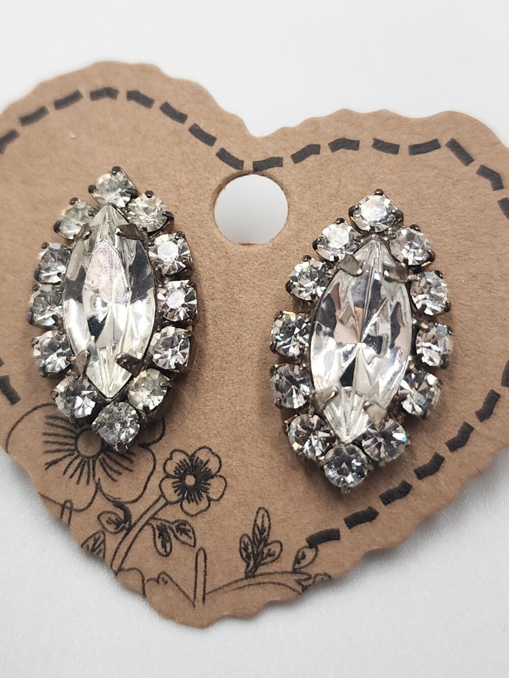 Vintage 1950s Clear Rhinestone Silver Tone Earrings Pierced Post